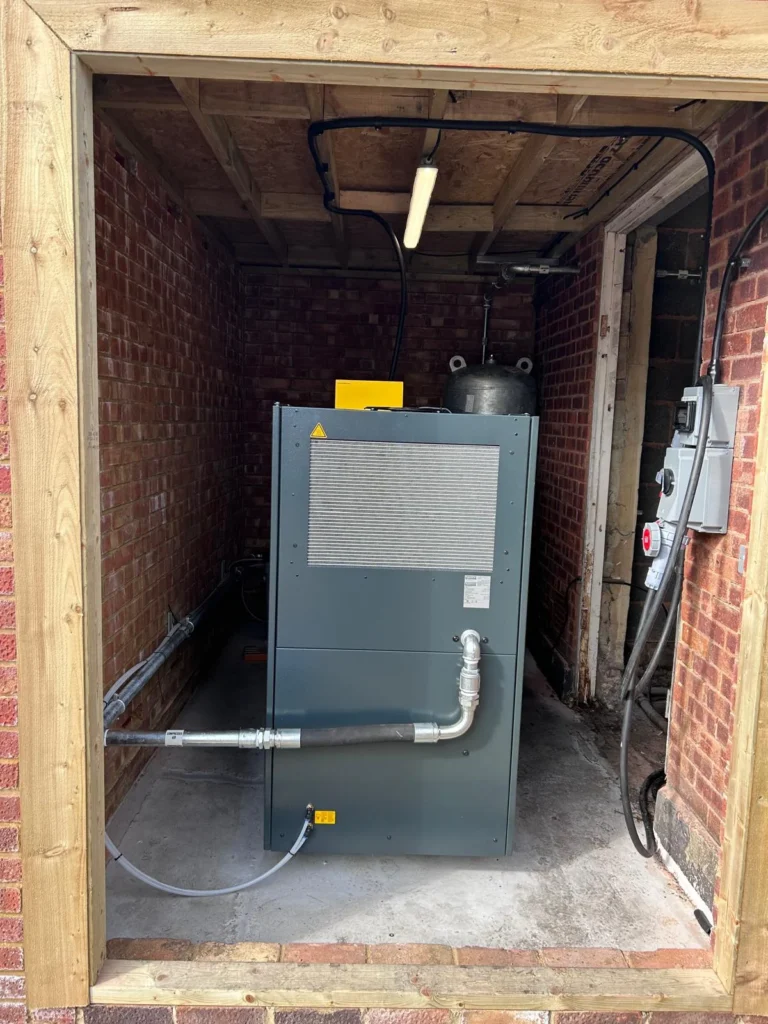Packaged boiler plant installed inside a timber framed external enclosure