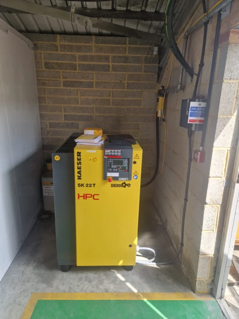 Kaeser SK 22T rotary screw compressor installed in a dedicated compressor room